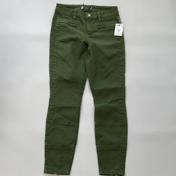 Guess Women’s Athletic Zip Skinny Jean In Olive Ankle Zip Cropped Leg Size 27 - Picture 2 of 13